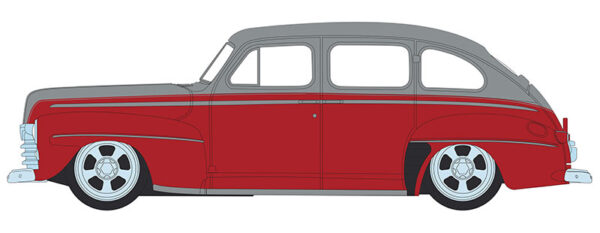 63050a - 1947 Ford Fordor Super Deluxe in Silver Metallic over Red Two-Tone