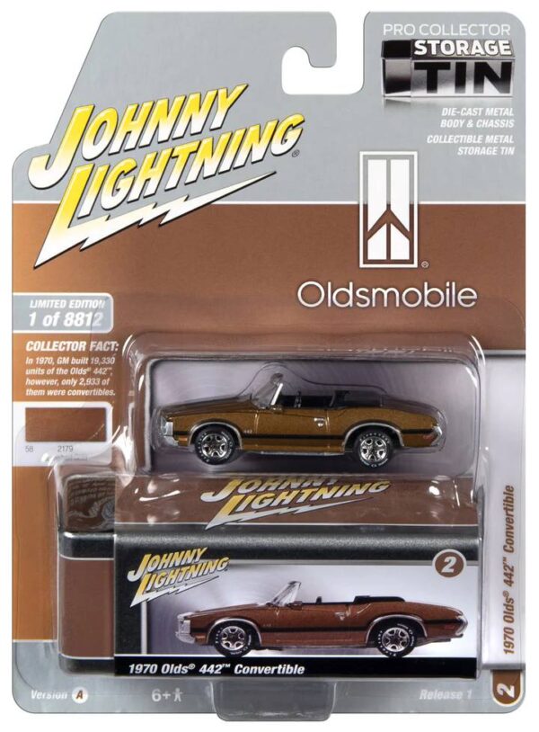 jlct011a2 3 - 1970 OLDSMOBILE 442 CONVERTIBLE (AUTUMN GOLD) WITH COLLECTOR TIN -JOHNNY LIGHTNING