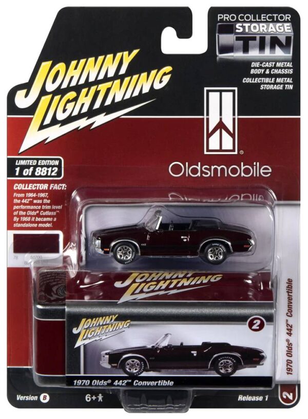 jlct011b2 1 - 1970 OLDSMOBILE 442 CONVERTIBLE (BURGUNDY MIST) WITH COLLECTOR TIN - JOHNNY LIGHTNING