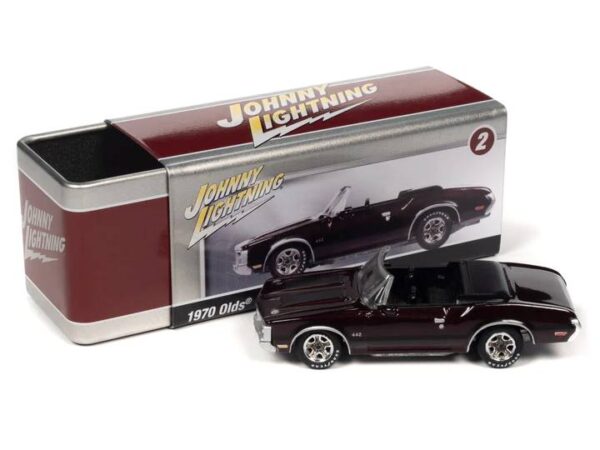 jlct011b2 2 - 1970 OLDSMOBILE 442 CONVERTIBLE (BURGUNDY MIST) WITH COLLECTOR TIN - JOHNNY LIGHTNING