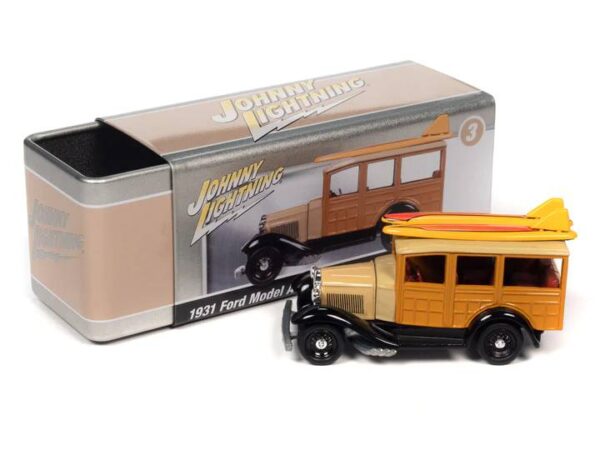 jlct011b3 1 - 1931 FORD MODEL A WOODY (BEIGE) WITH COLLECTOR TIN - JOHNNY LIGHTNING