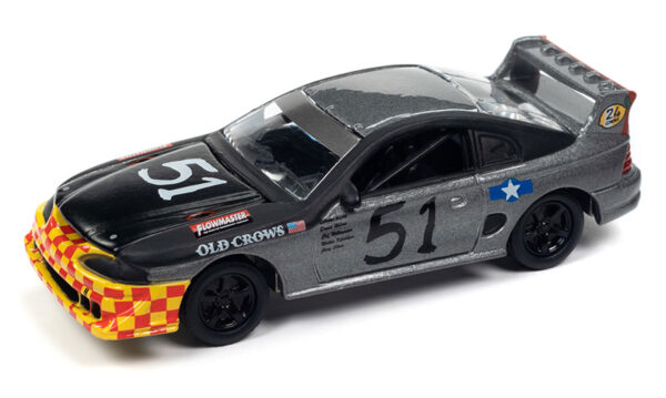 jlsp295 a - 1990s Ford Mustang Race Car in Flat Black and Dark Silver with Old Crows Graphics - 24hrs of LeMons