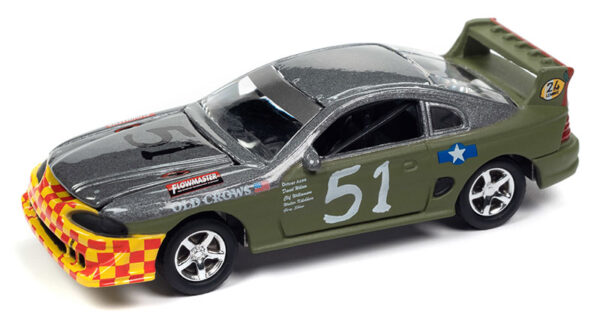 jlsp295 b - 1990s Ford Mustang Race Car in Dark Silver and Army Green with Old Crows Graphics - 24hrs of LeMons