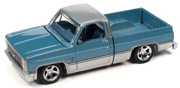 awsp131b - 1985 Chevrolet Silverado Pickup Truck (Lowered Version) in Light  Blue Poly with Silver Lower Sides and Roof