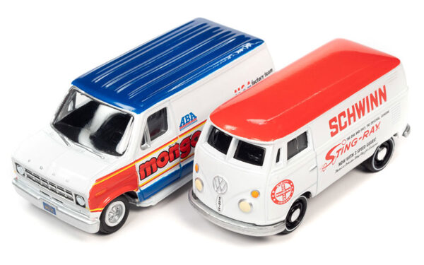 jlsp342 a - Schwinn - 1965 Volkswagen Type 2 in White with Red Top • Mongoose - 1976 Ford Van in White, Red and Blue